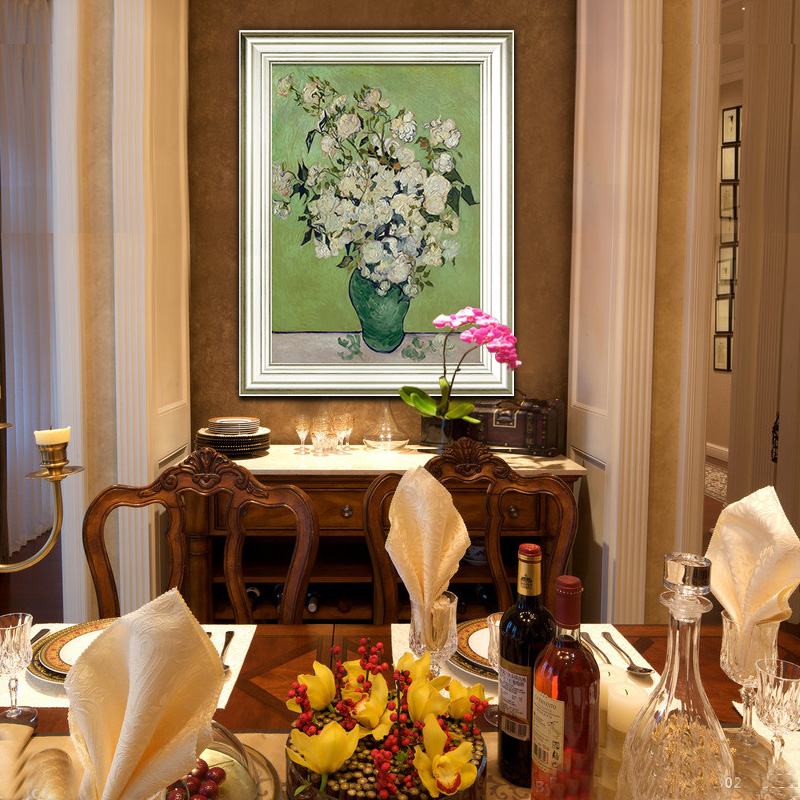梵高画 美式欧式抽象客厅有框装饰画卧室餐厅竖版壁画墙画挂画
