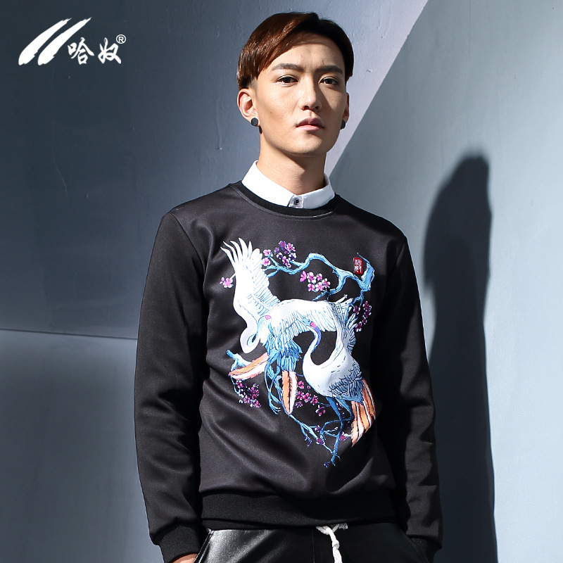 2015韩版修身时尚男款套头卫衣 动物印花