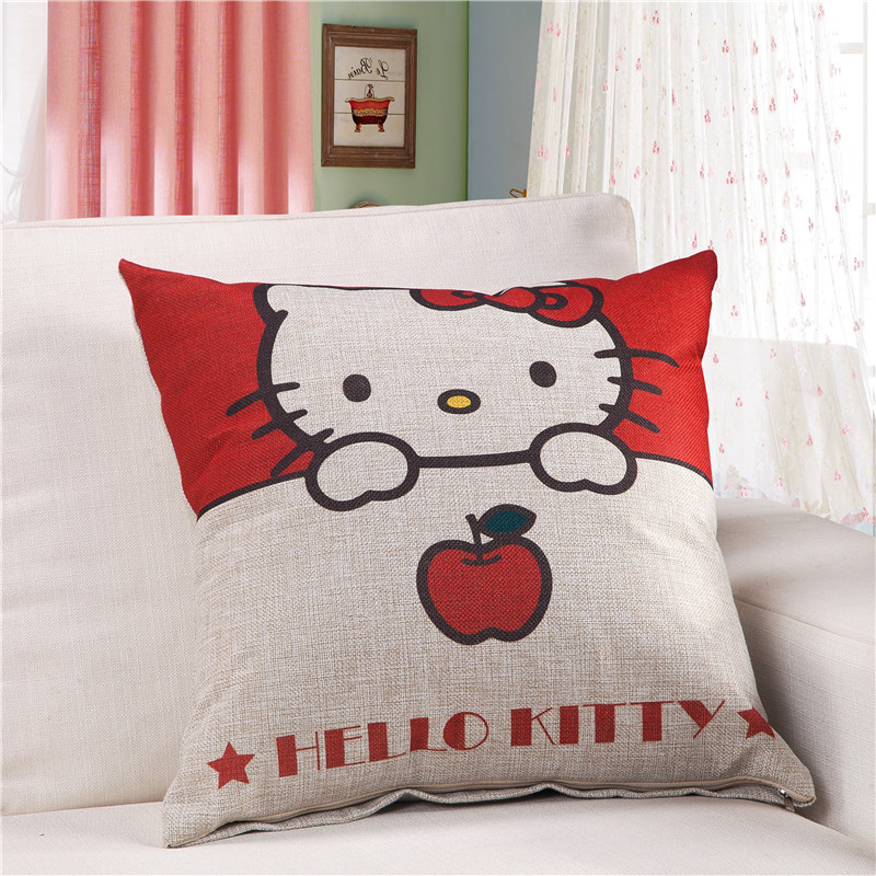 HELLO KITTY卡通猫咪可爱创意抱枕沙发办公室靠垫腰垫棉麻抱枕套
