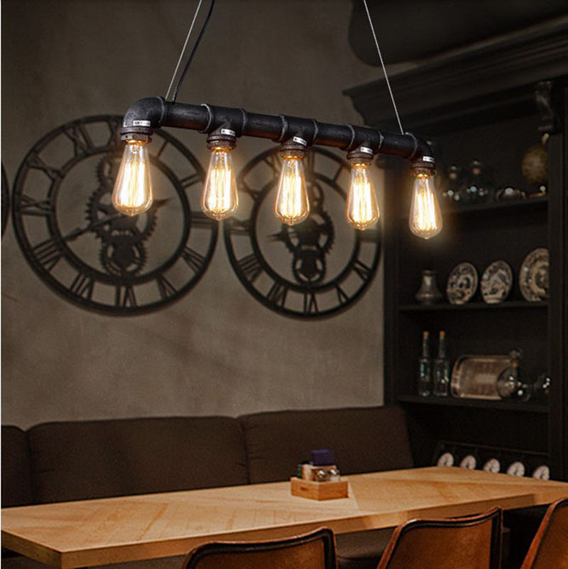 loft酒吧咖啡店吧台复古灯饰创意个性工业风水管吊灯爱迪生吊灯