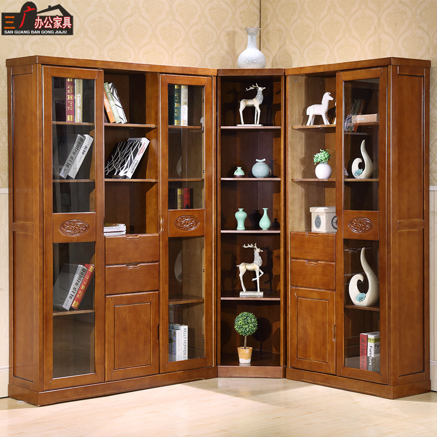实木书柜书架自由组合 书橱带玻璃门 中式书房转角柜储物柜
