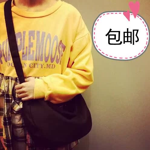 韩版新款帆布学生书包斜挎日系纯色单肩手提大包包复古原宿男女包