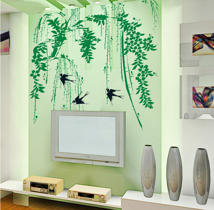 温馨柳条燕子墙贴客厅电视墙背景墙欧美田园风格墙贴纸可移除