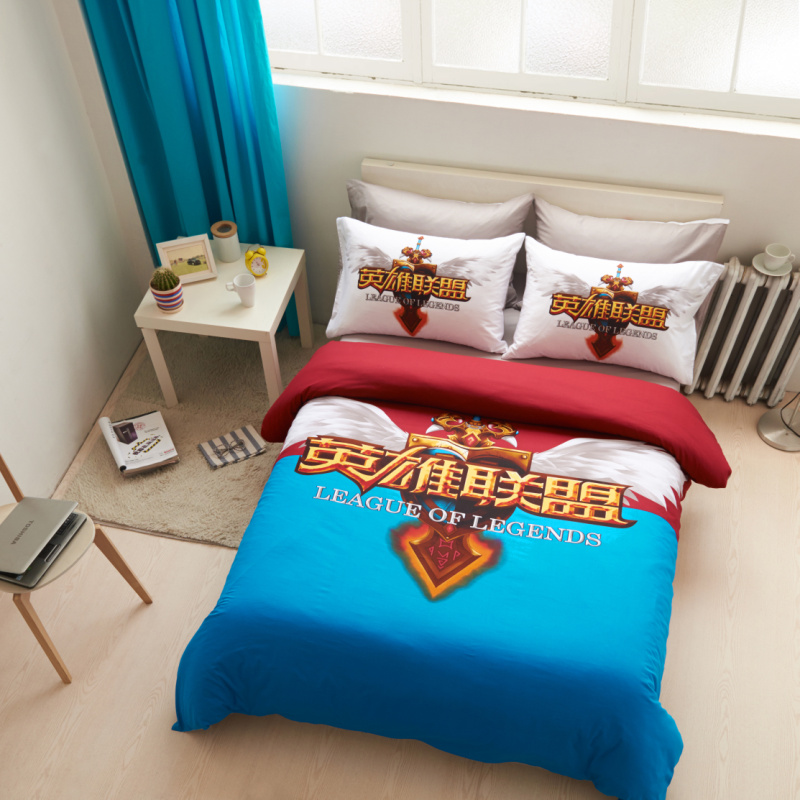 全棉活性动漫卡通3D英雄联盟三四件套潮 LOL图案床单床笠式套件