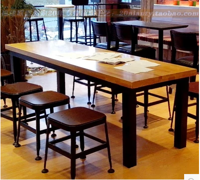 美式吧台桌椅复古铁艺实木餐桌茶餐厅奶茶店酒吧咖啡厅桌椅子组合