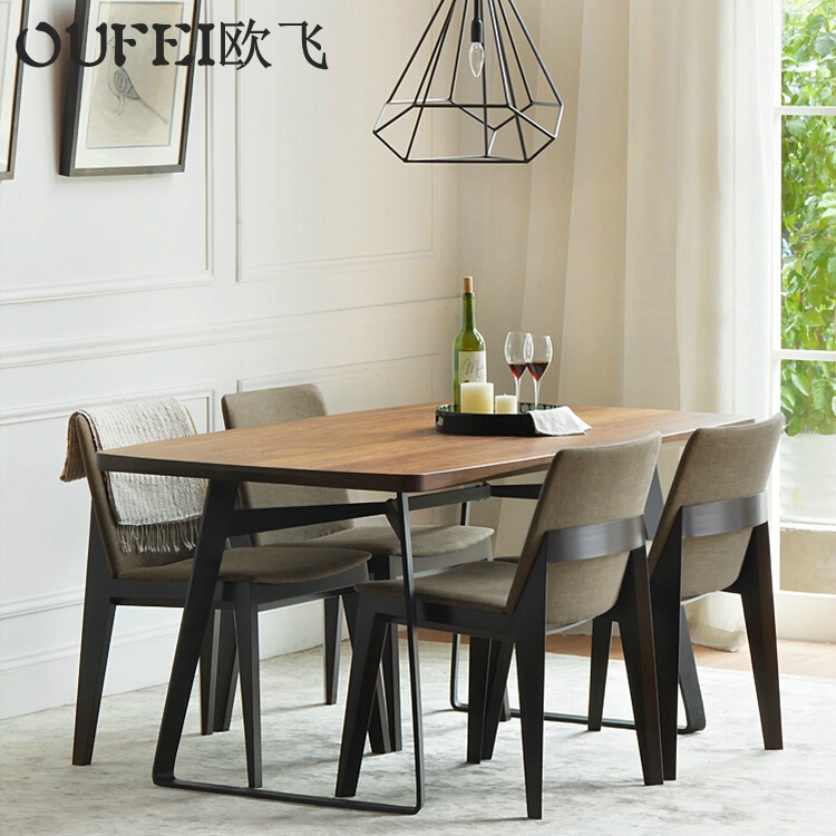 欧式餐桌复古做旧铁艺餐桌椅实木餐桌饭桌多功能简约办公桌咖啡桌
