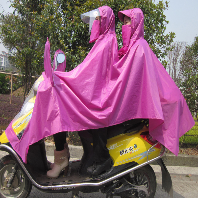 双人大帽檐雨衣 电动车母子2人男女摩托车电瓶车加厚加大超大雨披