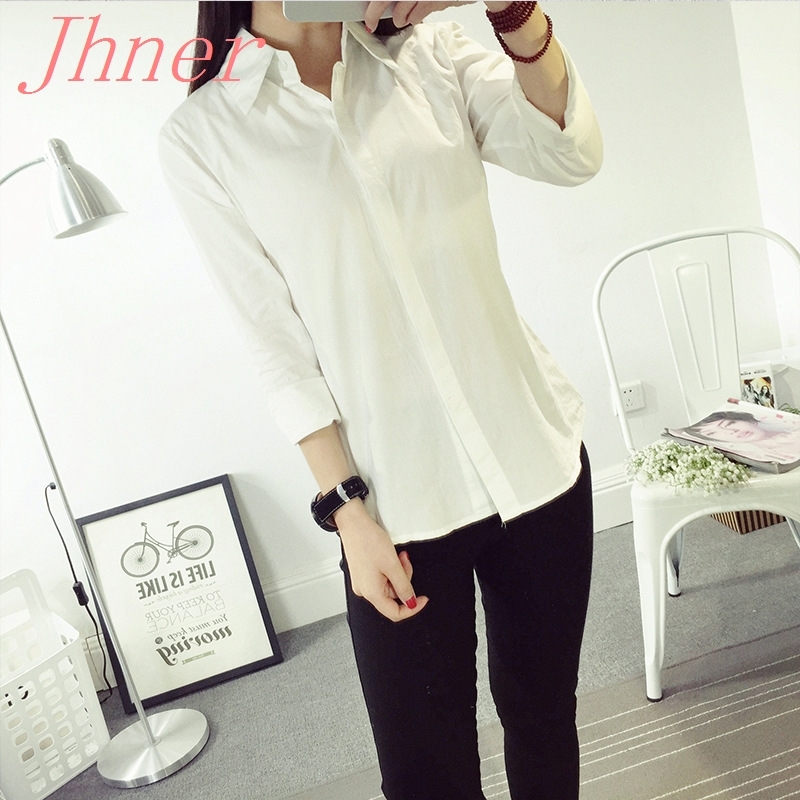 2016纯色直筒开衫新款韩版衬衣白色学生长袖大码衬衫女打底衫