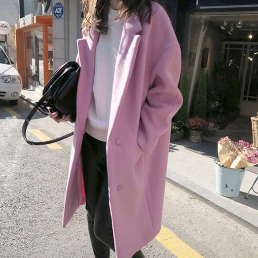 2015秋冬新款韩版显瘦羊毛呢大衣 中长款加厚保暖呢料外套