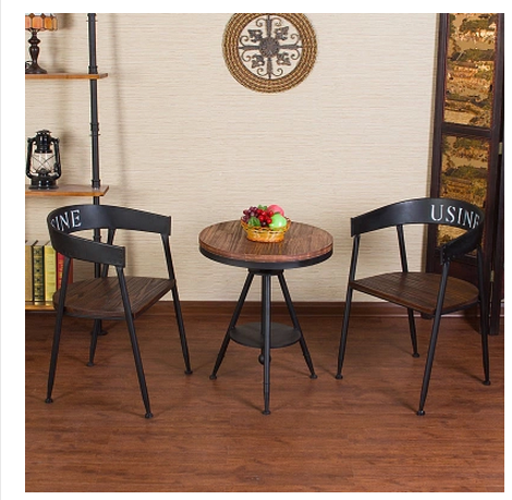 铁艺桌椅休闲酒吧桌椅组合 阳台桌椅三件套实木户外咖啡厅餐桌椅