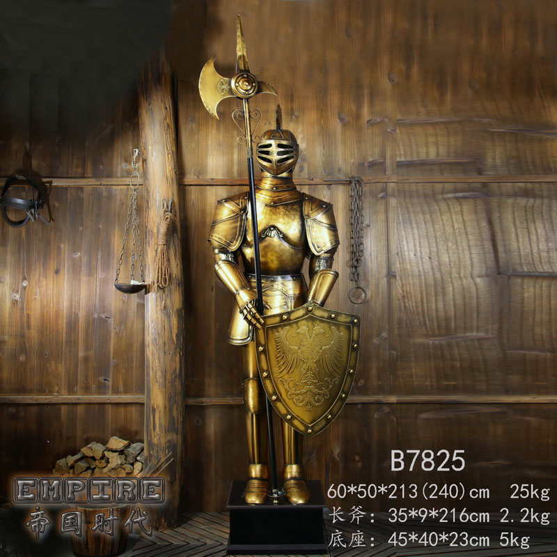 B7825中世纪盔甲雕像/1:1铁人/铁艺纯手工制作/仿古酒吧门口摆设