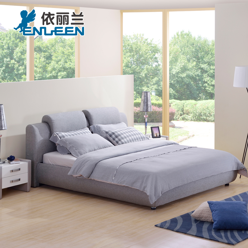 依丽兰时尚现代简约布艺床布床1.5 1.8米双人床气动储物床F6035