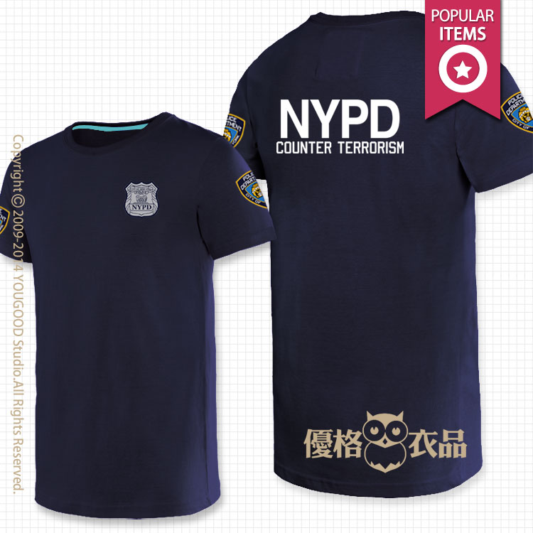 包邮 NYPD 纽约 短袖男士 POLICE 军迷短 FBI 圆领SWAT短袖T恤