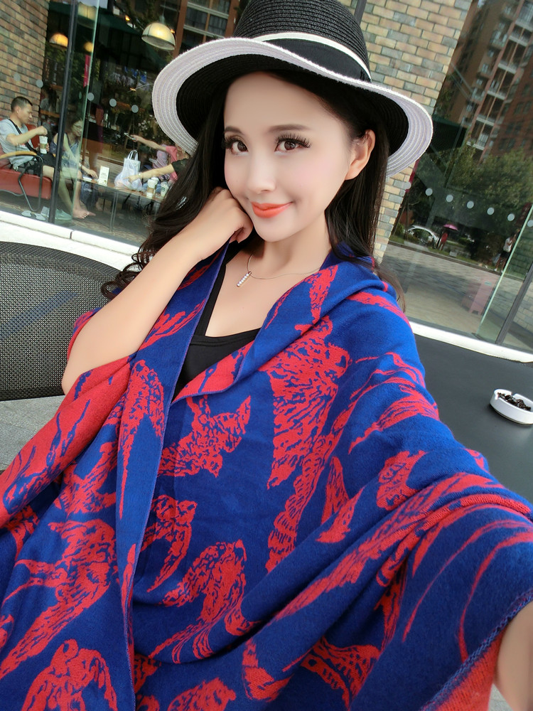 2016新品韩版秋冬燕子围巾女士长款双面两用羊绒印花空调披肩包邮