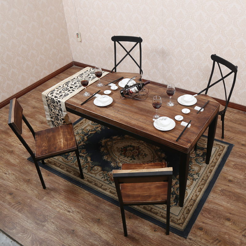 鸿福来 美式乡村家具实木餐桌椅组合饭桌酒吧桌咖啡听桌椅会议桌
