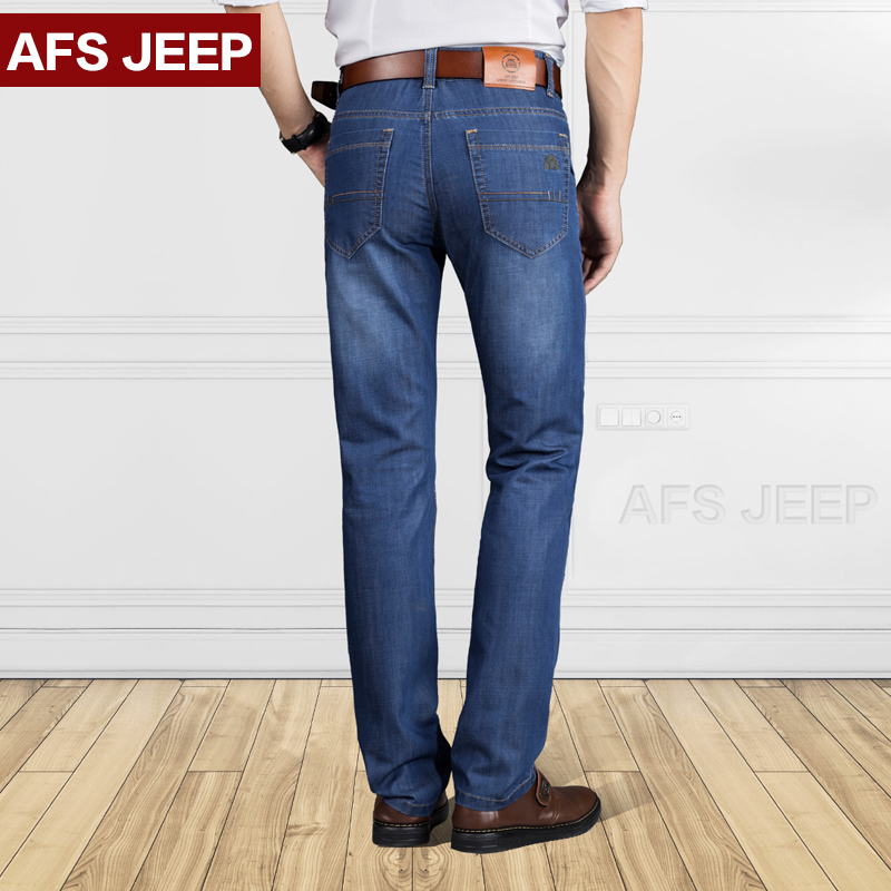 Afs Jeep/战地吉普男士牛仔裤夏直筒宽松牛仔裤男中腰直脚裤子薄