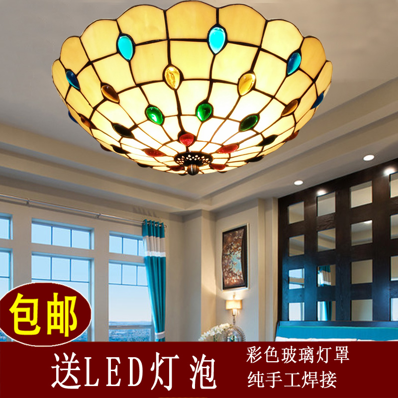 欧式美式田园玻璃铁艺创意卧室吸顶灯阳台客厅走廊咖啡馆吸顶灯具