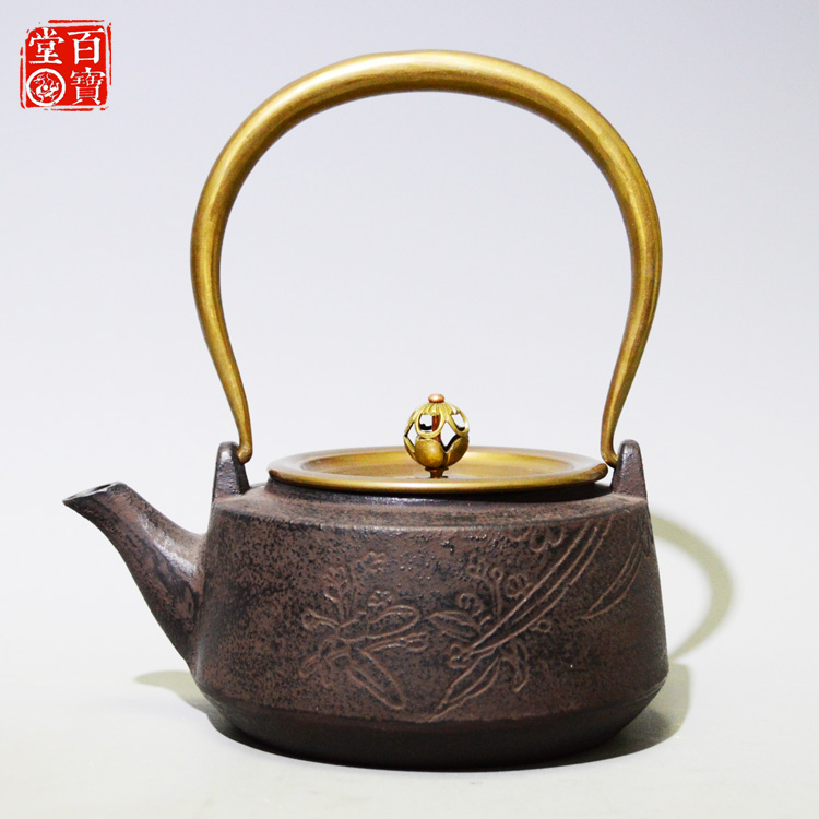 氧化内壁无涂层铁壶 日本南部铸铁壶 铜把铜盖 煮茶烧水生铁壶 老