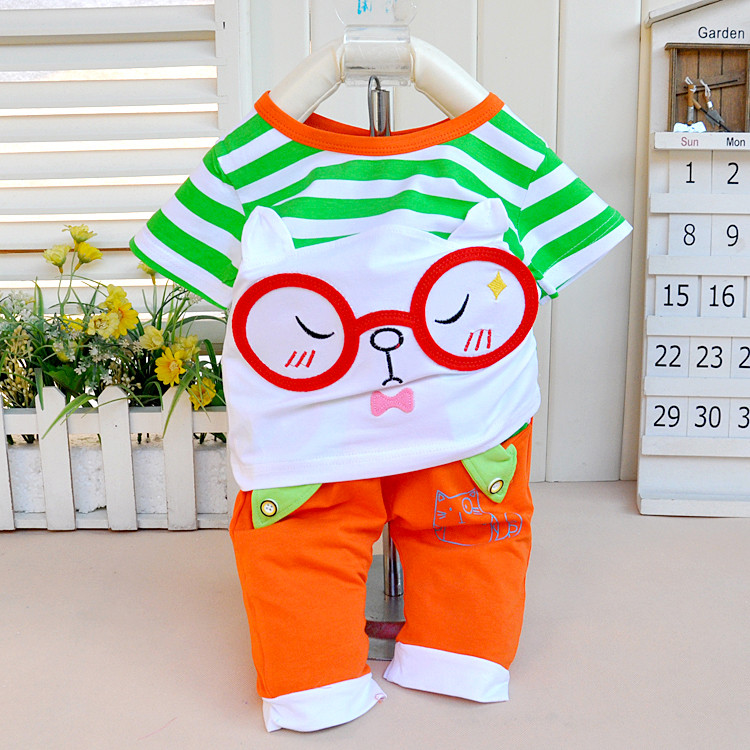 2015婴儿夏天衣服3-6个月 男童儿童夏季短袖套装0-1岁2女宝宝夏装
