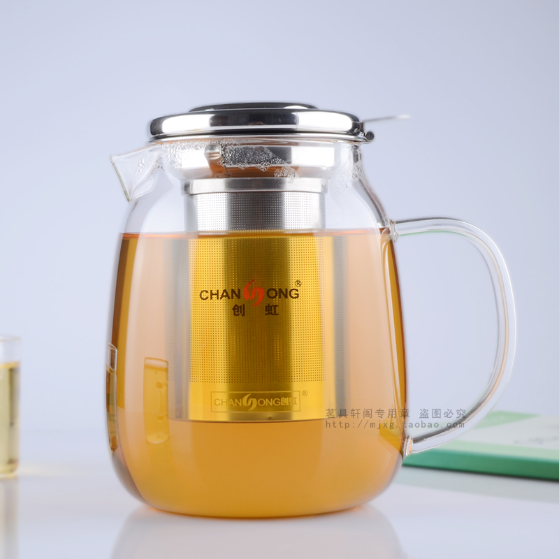 耐热高硅玻璃茶壶连体式大容量泡茶具 不锈钢过滤内胆红茶花茶壶
