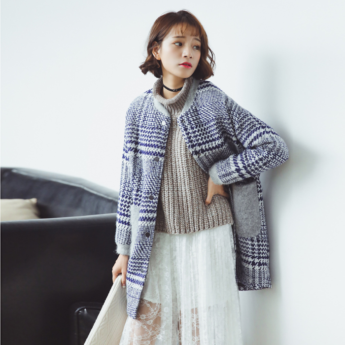 韩版2015冬新款复古毛呢大衣宽松显瘦冬装兔毛口袋拼接外套女