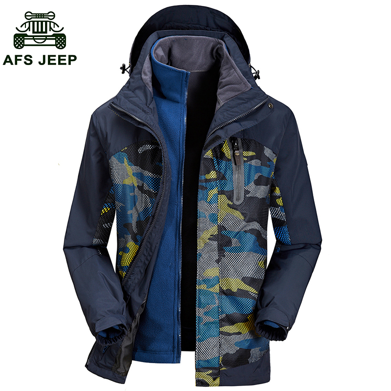 AFS JEEP/战地吉普男士冲锋衣秋冬新款防风户外迷彩两件套登山服