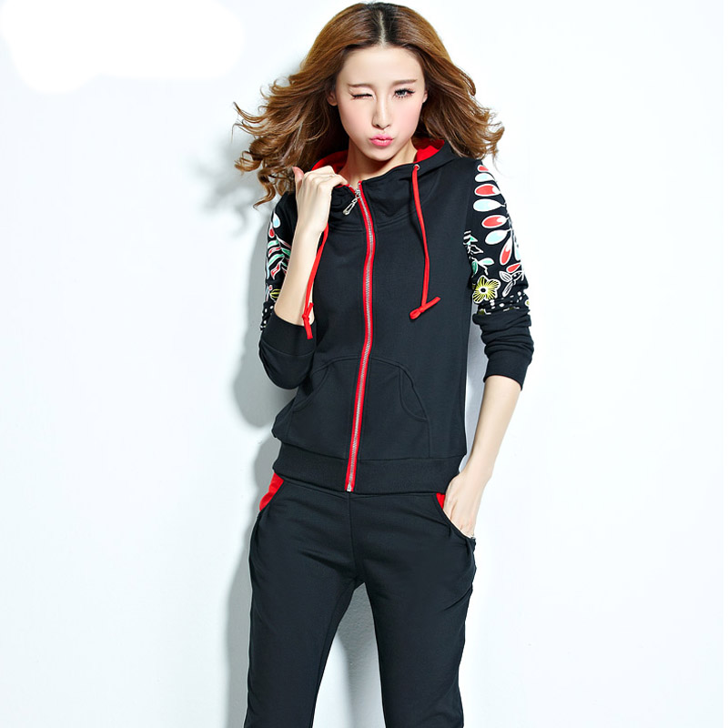 2015秋装新款印花休闲运动套装女韩版时尚大码运动服卫衣裤两件套