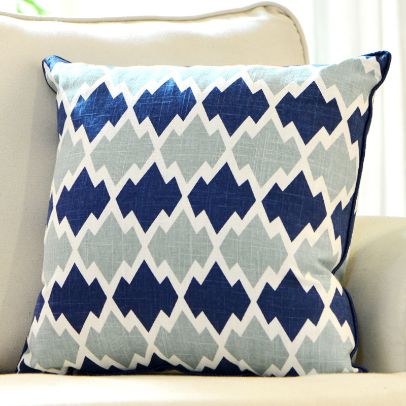 普丽新家 美式北欧几何棉麻深蓝色卧室客厅沙发抱枕靠垫套定制