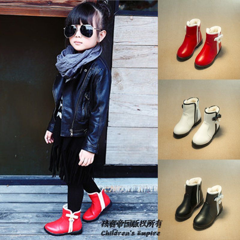 2015秋冬季女童韩版公主鞋珍珠靴子时尚马丁靴新款中筒靴中女童鞋
