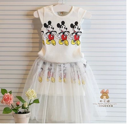 2015夏季欧美范童装女童米奇T恤+半身裙长裙套装儿童大牌气质套装