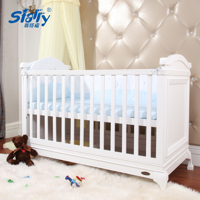 斯塔瑞婴儿床实木欧式水性漆宝宝床白色多功能