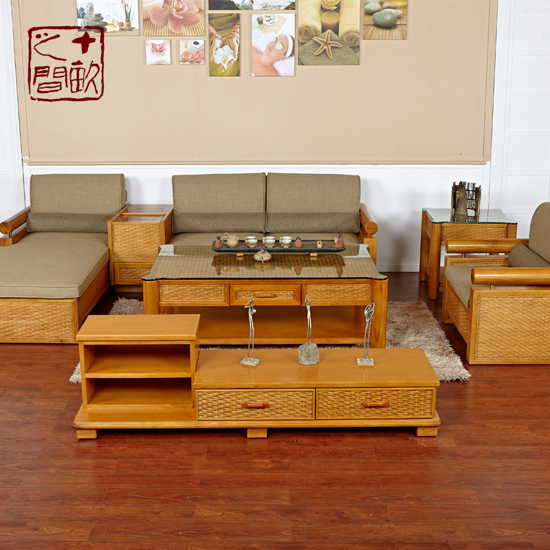 十亩之间简约藤编沙发组合客厅印尼藤沙发实木沙发藤制沙发组合