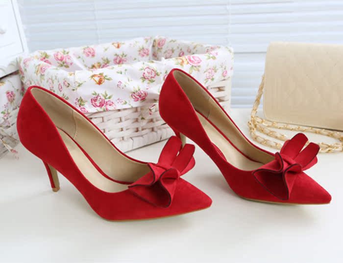 【天天特价】新款春秋小码中跟女单鞋细跟真皮高跟鞋百搭红色婚鞋