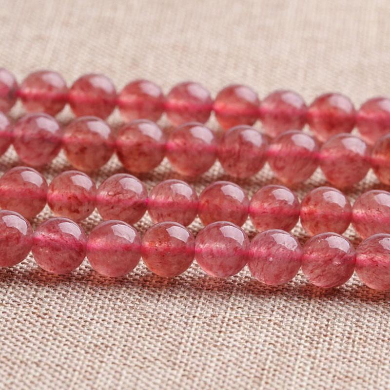 6A天然极品草莓晶散珠半成品批发 diy手链配件串珠材料蔷薇石圆珠