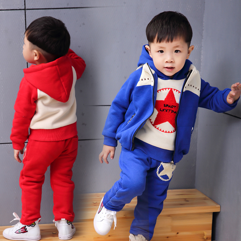 男童秋装卫衣三件套儿童卡通套装0-3岁男宝宝冬季加绒加厚套装