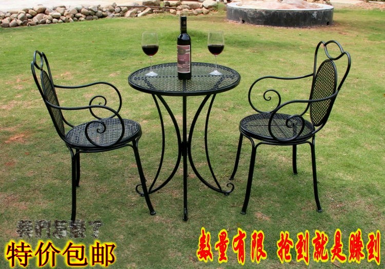 欧式铁艺庭院户外桌椅子套装组合三件套咖啡桌椅阳台茶几小圆桌子