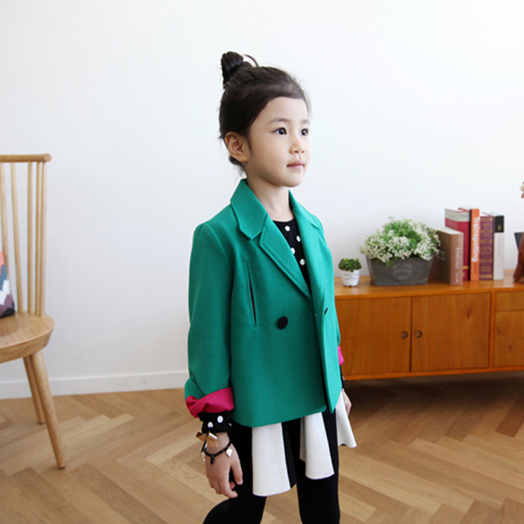 2015女童秋装品牌新款韩版翻领时尚毛呢外套