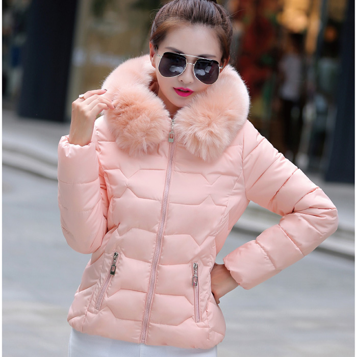 2015冬季新款韩版时尚连帽大毛领加厚短款羽绒服女棉衣保暖外套潮