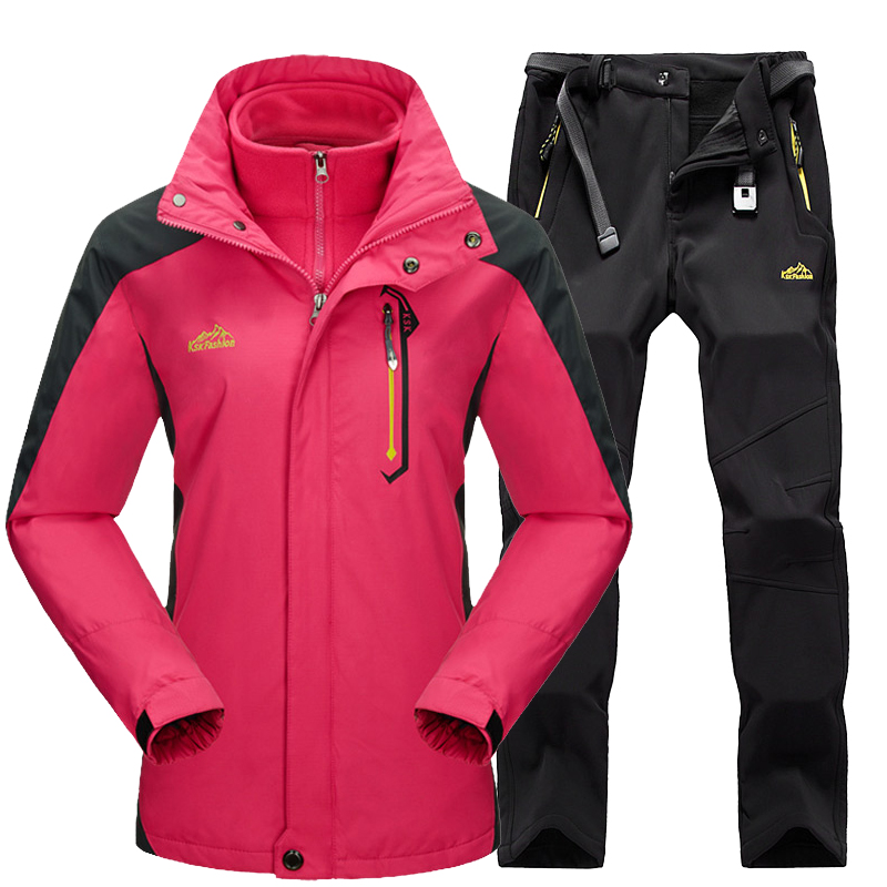 冬季户外冲锋衣套装三合一保暖抓绒冲锋衣裤套装两件套男女登山服