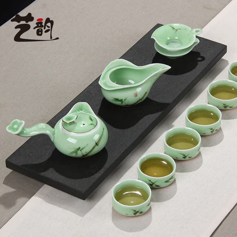 一壶几杯 茶具套装手绘水墨青瓷釉下彩陶瓷茶壶茶海整套功夫茶具