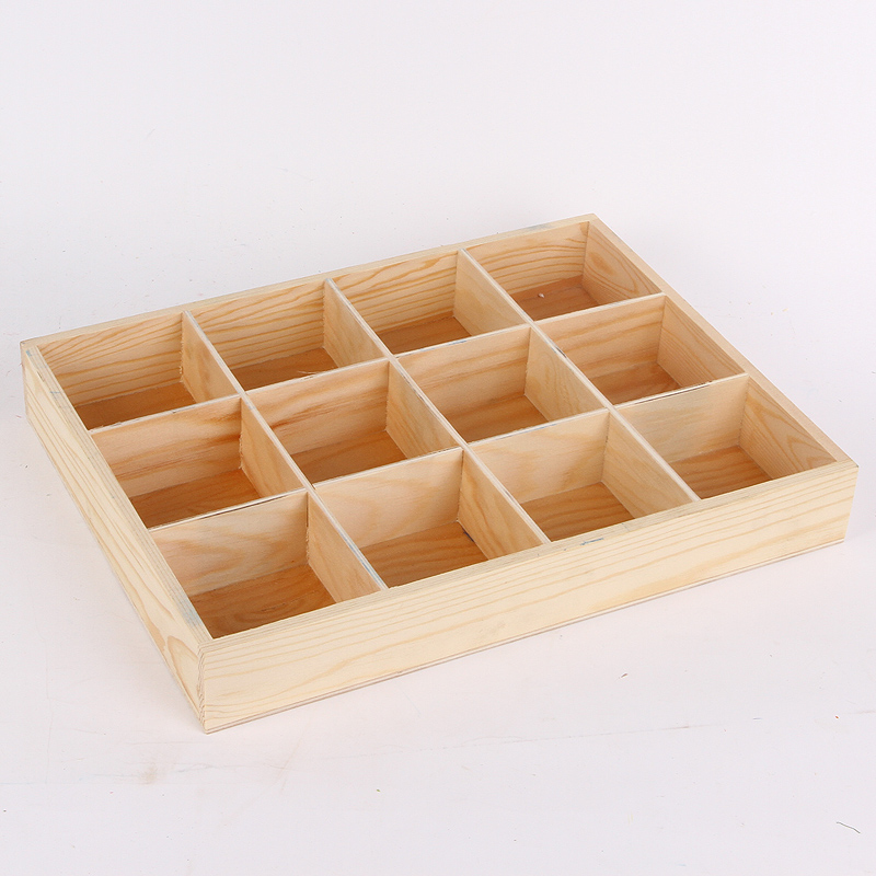 多格桌面木质收纳盒12格子复古实木盒子木制首饰展示盒松木托盘
