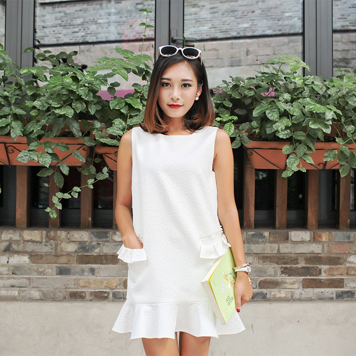 2015秋新款韩版女装长袖修身显瘦荷叶边仔连衣裙中长款