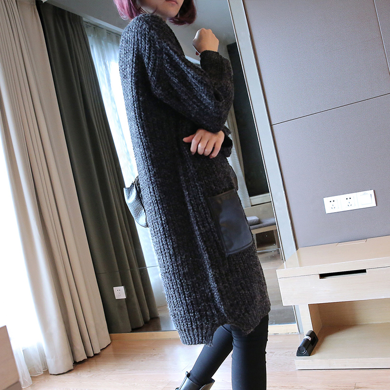韩版秋冬新款女装纯色宽松外穿毛衣套头女厚蝙蝠袖口袋针织打底衫
