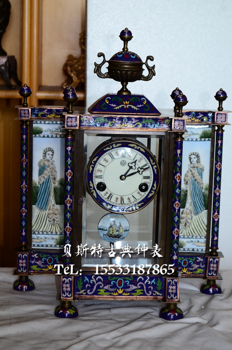 景泰蓝珐琅钟|古董古典全铜机械座钟|家居样板间|上弦仿古董钟