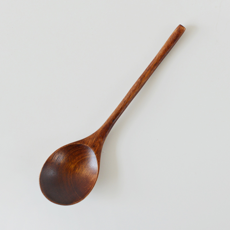 自然而然 zakka 日式和风复古 大漆色楠木细柄实木勺 小汤勺 勺子