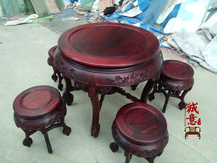 红木家具餐桌 南美酸枝木圆台 红木圆餐桌一桌五凳 红木餐桌特价