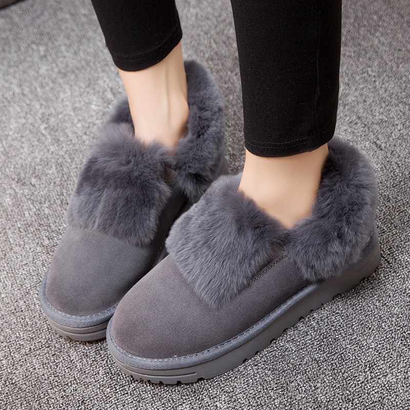 2015冬季新款韩版雪地靴女防滑短靴真皮兔毛圆头女靴短筒保暖棉鞋