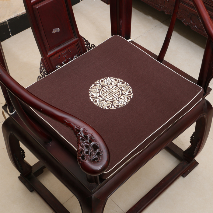 中式沙发刺绣五福捧寿亚麻加厚坐垫 海绵椅子垫座垫椅垫定制定做