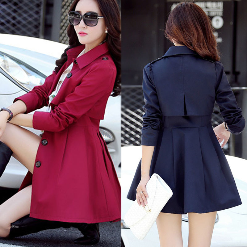 2015新款韩版修身春秋女式风衣外套中长款长袖显瘦气质双排扣大衣
