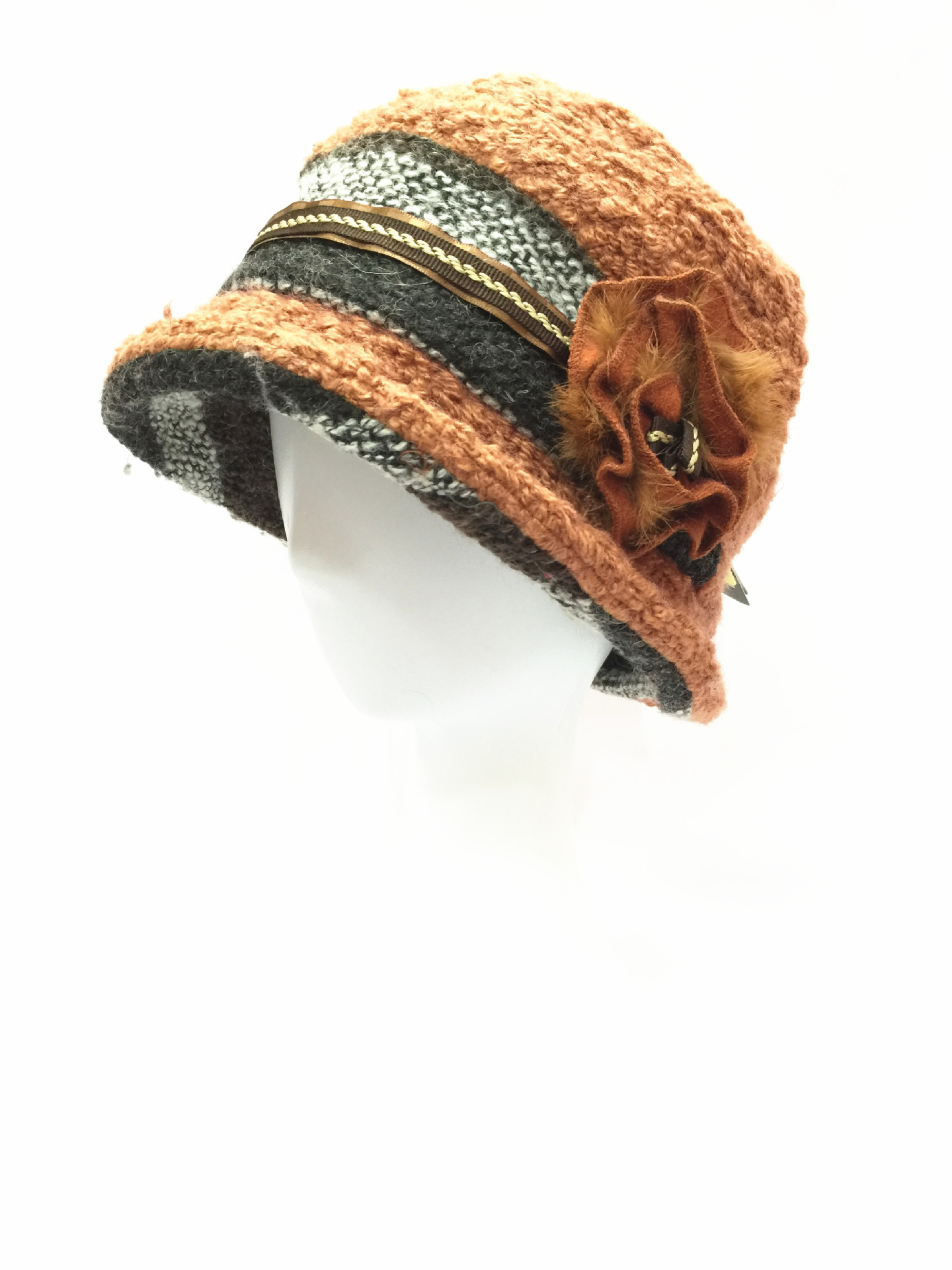 2015新起点秋冬新款时装帽时尚优雅兔毛花羊毛盆帽冬款女帽HT1140